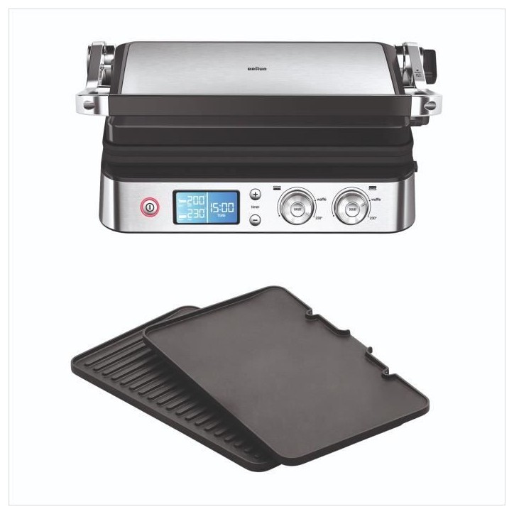 Grill multifonctions - BRAUN - Multi Grill 9 - 2000 W - 3 positions de chauffe - Noir / Acier Grill multifonctions - BRAUN - Multi Grill 9 - 2000 W - 3 positions de chauffe - Noir / Acier