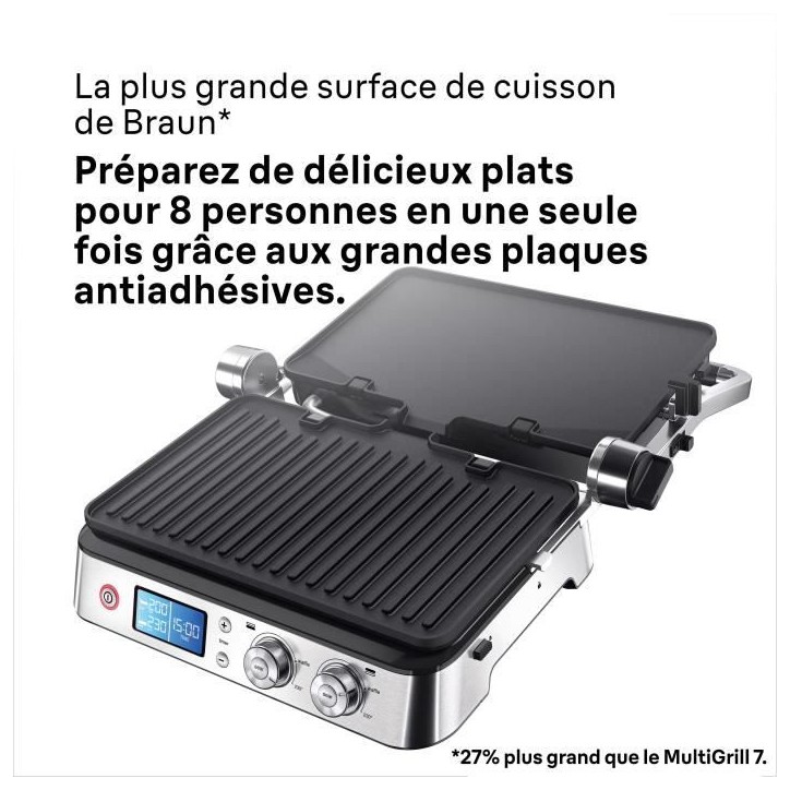 Grill multifonctions - BRAUN - Multi Grill 9 - 2000 W - 3 positions de chauffe - Noir / Acier Grill multifonctions - BRAUN - Multi Grill 9 - 2000 W - 3 positions de chauffe - Noir / Acier