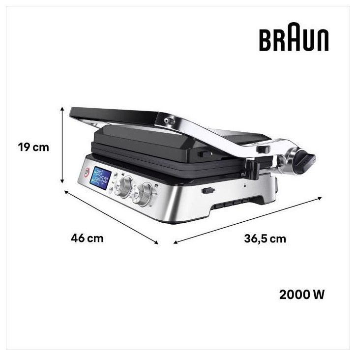 Grill multifonctions - BRAUN - Multi Grill 9 - 2000 W - 3 positions de chauffe - Noir / Acier Grill multifonctions - BRAUN - Multi Grill 9 - 2000 W - 3 positions de chauffe - Noir / Acier