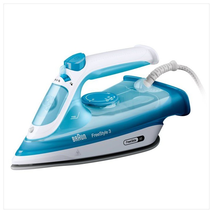 Fer a vapeur BRAUN FI3144 BL FreeStyle 3 - Semelle SuperCeramic - Puissance 2400 W - Vapeur constante 45 g/min Fer a vapeur BRAUN FI3144 BL FreeStyle 3 - Semelle SuperCeramic - Puissance 2400 W - Vapeur constante 45 g/min