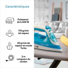 Fer a vapeur BRAUN FI3144 BL FreeStyle 3 - Semelle SuperCeramic - Puis