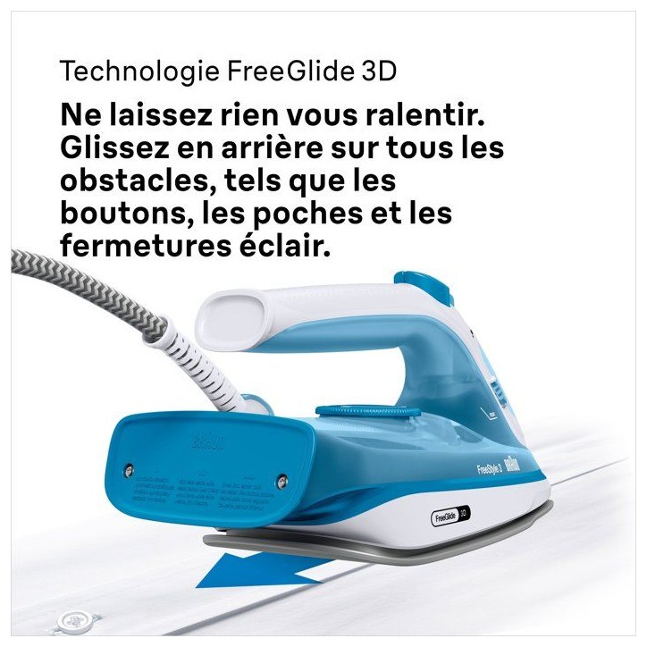 Fer a vapeur BRAUN FI3144 BL FreeStyle 3 - Semelle SuperCeramic - Puissance 2400 W - Vapeur constante 45 g/min Fer a vapeur BRAUN FI3144 BL FreeStyle 3 - Semelle SuperCeramic - Puissance 2400 W - Vapeur constante 45 g/min