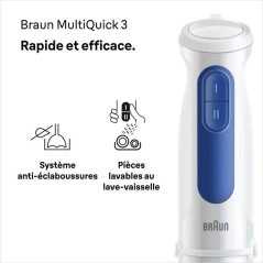 Mixeur plongeant - BRAUN - MultiQuick MQ30001M - 900 W - 2 vitesses -