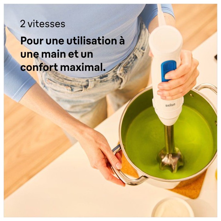 Mixeur plongeant - BRAUN - MultiQuick MQ30001M - 900 W - 2 vitesses - Blanc / Bleu Mixeur plongeant - BRAUN - MultiQuick MQ30001M - 900 W - 2 vitesses - Blanc / Bleu