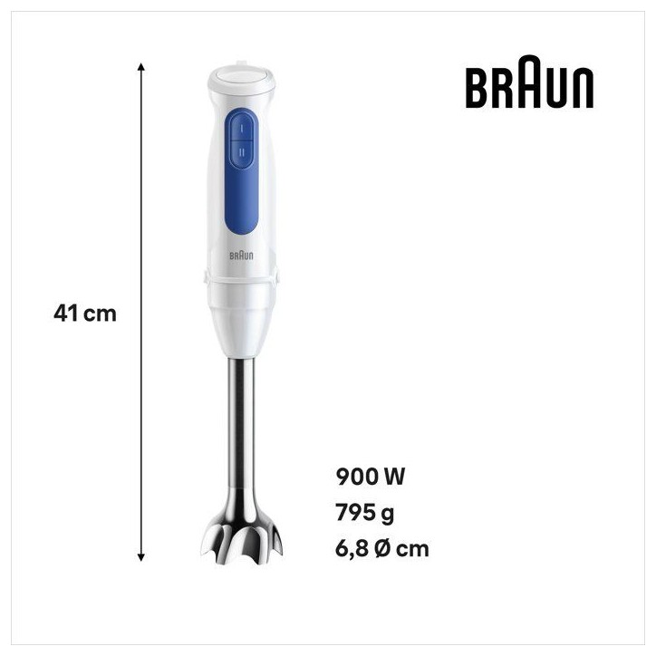 Mixeur plongeant - BRAUN - MultiQuick MQ30001M - 900 W - 2 vitesses - Blanc / Bleu Mixeur plongeant - BRAUN - MultiQuick MQ30001M - 900 W - 2 vitesses - Blanc / Bleu