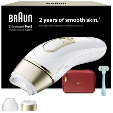 Épilateur a lumiere pulsée - BRAUN - Silk·expert Pro 5 PL5221 - IPL - Capteur SkinProtect - Blanc et Or