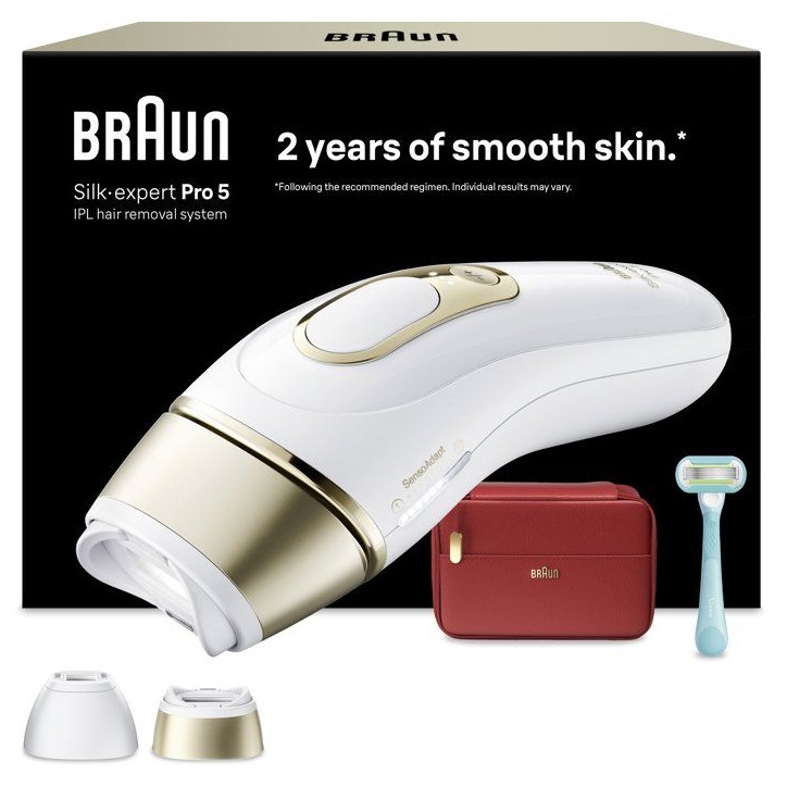 Épilateur a lumiere pulsée - BRAUN - Silk·expert Pro 5 PL5221 - IPL - Capteur SkinProtect - Blanc et Or Épilateur a lumiere pulsée - BRAUN - Silk·expert Pro 5 PL5221 - IPL - Capteur SkinProtect - Blanc et Or