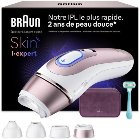 Épilateur a lumiere pulsée - BRAUN - Skin i-expert PL7431 - IPL - Capteur SkinProtect - Blanc et Rose gold