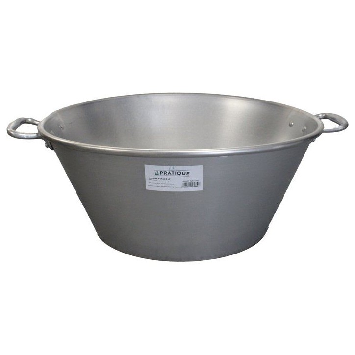 Bassine a gras lourde - LE PRATIQUE - Pro type Landaise - Ø 60 cm - 55 L - Épaisseur 3,5 mm - Anse alu Bassine a gras lourde - LE PRATIQUE - Pro type Landaise - Ø 60 cm - 55 L - Épaisseur 3,5 mm - Anse alu