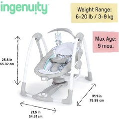 INGENUITY Balancelle compacte, moteur silencieux, 12 mélodies, balanc