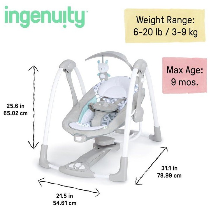 INGENUITY Balancelle compacte, moteur silencieux, 12 mélodies, balancement automatique Raylan