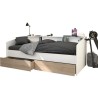 Lit banquette 2 tiroirs 90 x 200/190 cm - MDF - Mat décor chene et bl