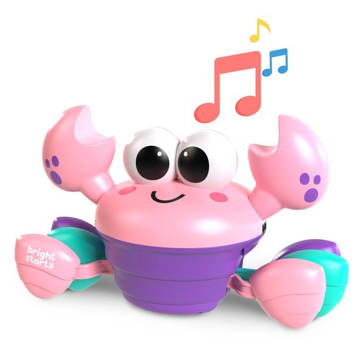 BRIGHT STARTS Crabe qui marche, Jouet bébé 6M+, jouet musical, jouet de motricité globale et fine, capteurs a obstacle, rose
