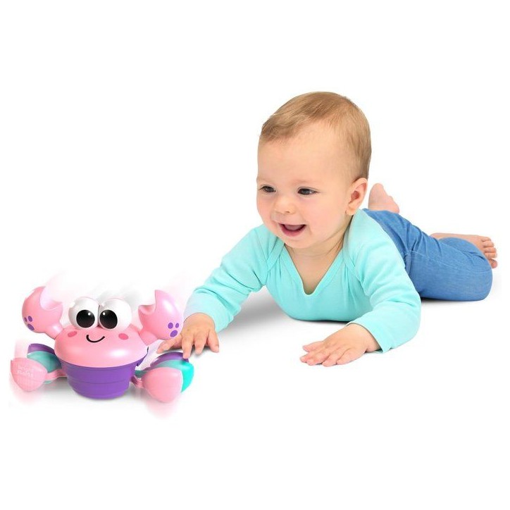 BRIGHT STARTS Crabe qui marche, Jouet bébé 6M+, jouet musical, jouet de motricité globale et fine, capteurs a obstacle, rose