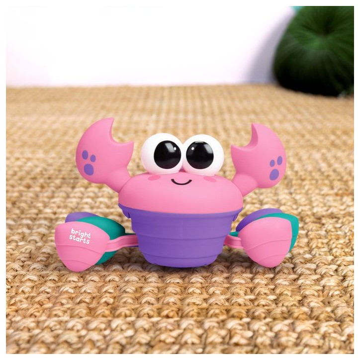 BRIGHT STARTS Crabe qui marche, Jouet bébé 6M+, jouet musical, jouet de motricité globale et fine, capteurs a obstacle, rose