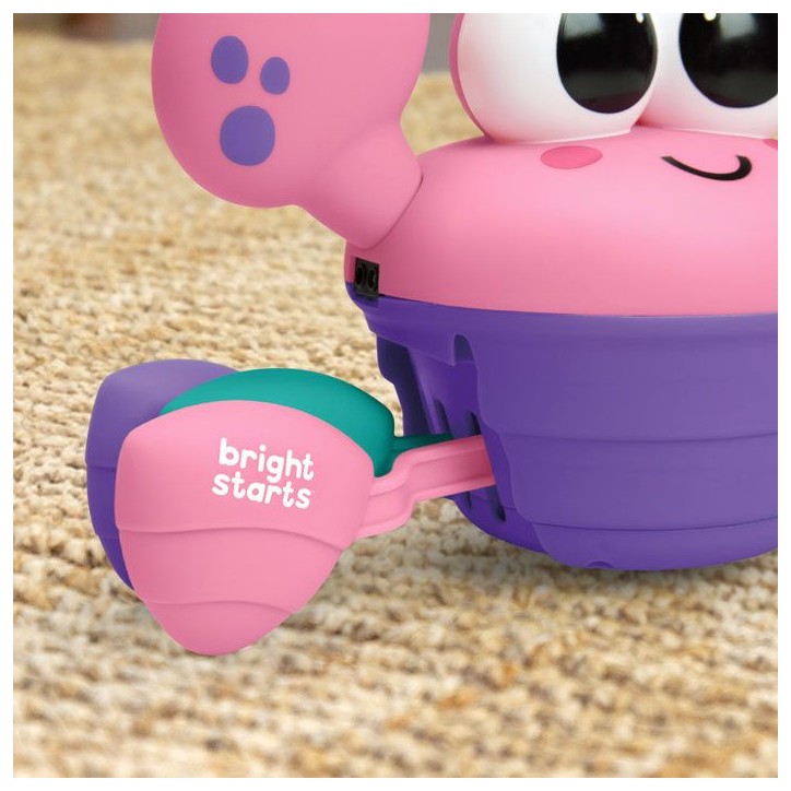 BRIGHT STARTS Crabe qui marche, Jouet bébé 6M+, jouet musical, jouet de motricité globale et fine, capteurs a obstacle, rose