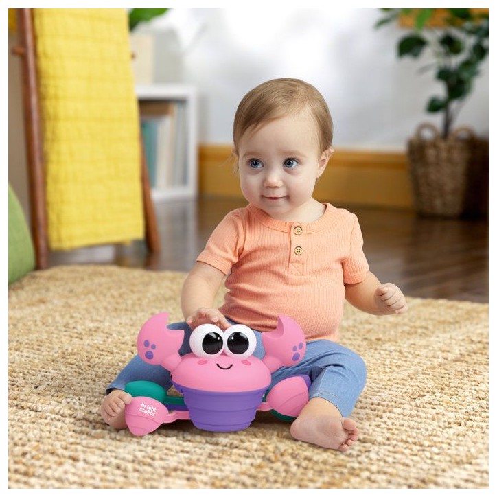BRIGHT STARTS Crabe qui marche, Jouet bébé 6M+, jouet musical, jouet de motricité globale et fine, capteurs a obstacle, rose