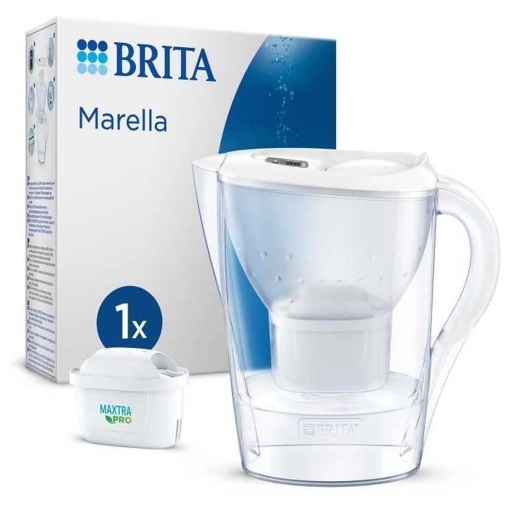 Carafe filtrante BRITA - Marella Blanche - Capacité 2,4L dont 1,4L d'eau filtrée - 1 Cartouche Maxtra Pro All-In-1 incluse Carafe filtrante BRITA - Marella Blanche - Capacité 2,4L dont 1,4L d'eau filtrée - 1 Cartouche Maxtra Pro All-In-1 incluse