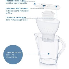 Carafe filtrante BRITA - Marella Blanche - Capacité 2,4L dont 1,4L d'