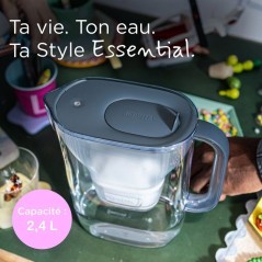 Carafe filtrante - BRITA - Style Essential Bleu minéral - Capacité 2,4L dont 1,4L d'eau filtrée - 4x Maxtra Pro Pure Performa