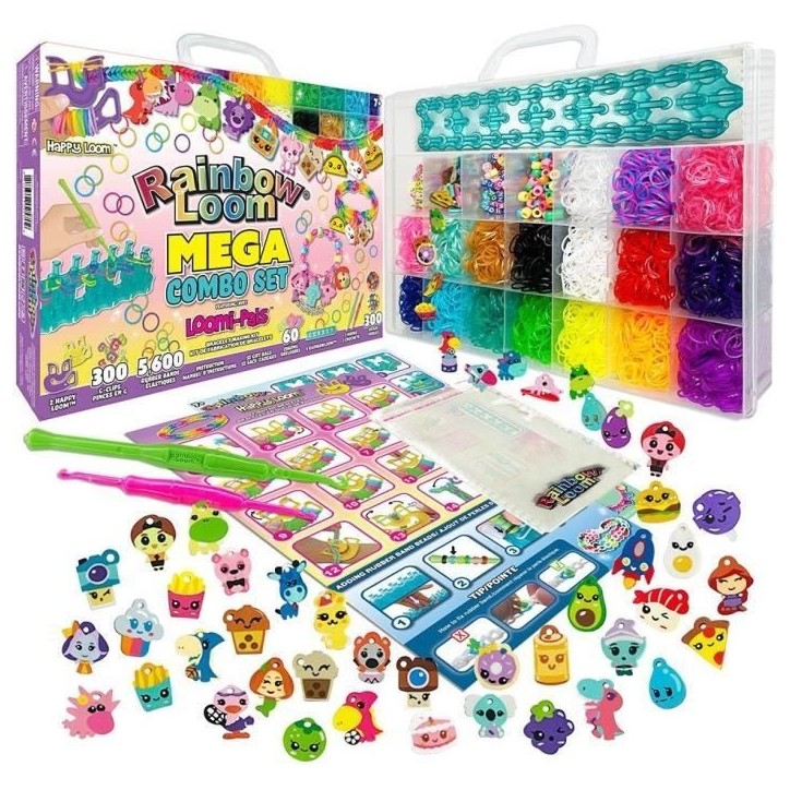 Kit de fabrication de bracelets Rainbow Loom - Métier a tisser avec 5600 élastiques, charms et perles - BANDAI Kit de fabrication de bracelets Rainbow Loom - Métier a tisser avec 5600 élastiques, charms et perles - BANDAI
