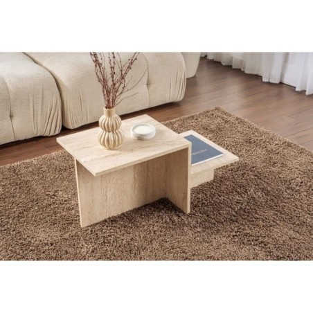 Table basse - HARMONY - Rectangulaire - Effet travertin - 80 x 40 x 40 cm