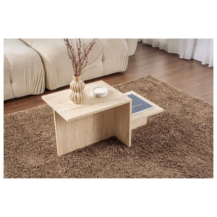 Table basse - HARMONY - Rectangulaire - Effet travertin - 80 x 40 x 40 cm