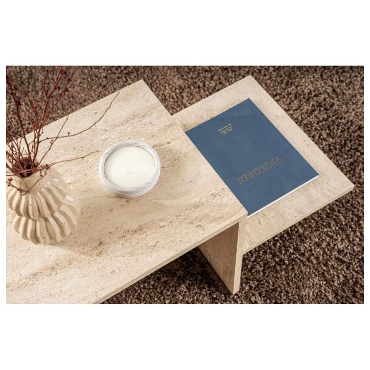 Table basse - HARMONY - Rectangulaire - Effet travertin - 80 x 40 x 40 cm