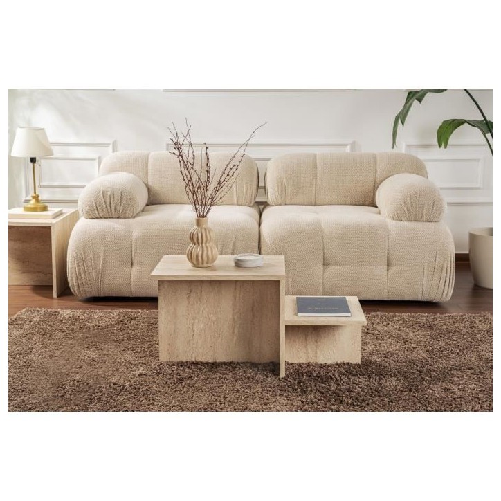 Table basse - HARMONY - Rectangulaire - Effet travertin - 80 x 40 x 40 cm
