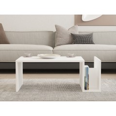Table basse MEMO - Couleur Blanche - Plateau Relevable & Rangement Int