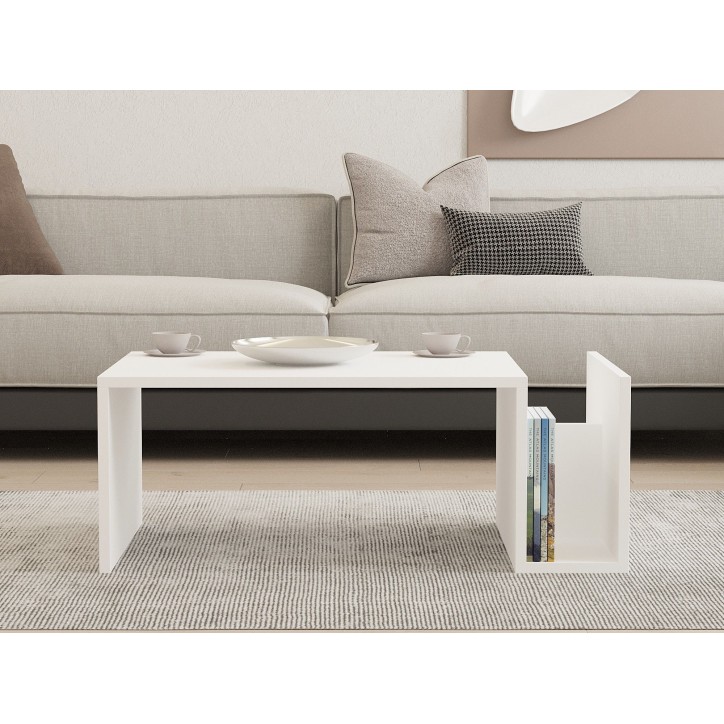 Table basse MEMO - Couleur Blanche - Plateau Relevable & Rangement Intégré - L 86,8 cm x P 32,4 x H 50 cm Table basse MEMO - Couleur Blanche - Plateau Relevable & Rangement Intégré - L 86,8 cm x P 32,4 x H 50 cm