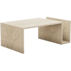 Table basse - MEMO - Rectangulaire - Effet marbre Travertin - 86,8 x 3