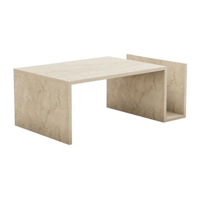 Table basse - MEMO - Rectangulaire - Effet marbre Travertin - 86,8 x 3