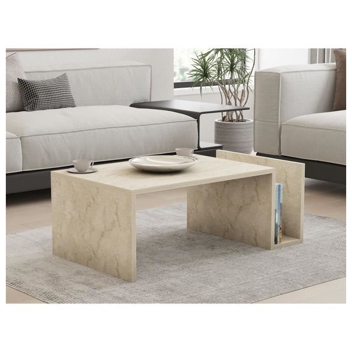 Table basse - MEMO - Rectangulaire - Effet marbre Travertin - 86,8 x 32,4 x 50 cm Table basse - MEMO - Rectangulaire - Effet marbre Travertin - 86,8 x 32,4 x 50 cm