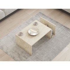 Table basse - MEMO - Rectangulaire - Effet marbre Travertin - 86,8 x 3