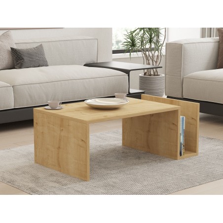 Table Basse MEMO – Chene Saphir – Plateau Relevable & Rangement Intégré – L 86,8 cm x P 32,4 x H 50 cm
