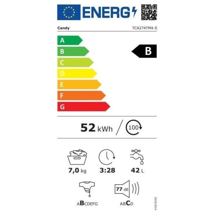 Lave-linge top CANDY TCA274TM4-S ProWash 500 -7 kg - 1200 trs/min - Connecté - Classe B - Blanc Lave-linge top CANDY TCA274TM4-S ProWash 500 -7 kg - 1200 trs/min - Connecté - Classe B - Blanc
