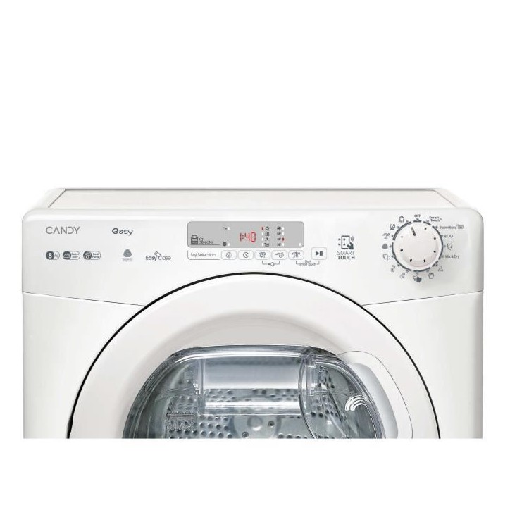 Seche-linge pompe a chaleur CANDY EY EH8N1DE-S - 8 kg - Bac EasyCase - Connecté - Blanc Seche-linge pompe a chaleur CANDY EY EH8N1DE-S - 8 kg - Bac EasyCase - Connecté - Blanc