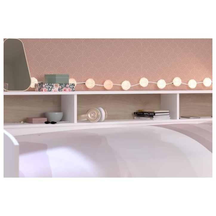 Lit banquette 2 tiroirs 90 x 200/190 cm - MDF - Mat décor chene et blanc - JOY - 2339ENSE