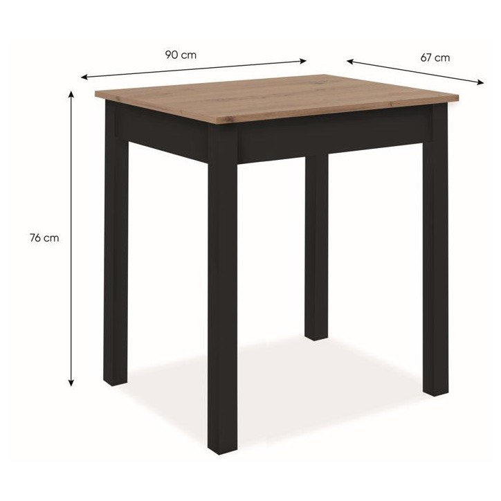 Table a Manger CAPRI - Chene Artisan & Noir - Carré - 4 personnes - 90 x 67 x 76 cm Table a Manger CAPRI - Chene Artisan & Noir - Carré - 4 personnes - 90 x 67 x 76 cm