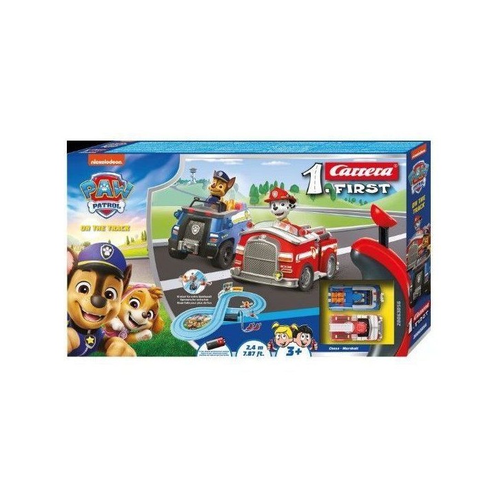 Circuit de course PAT'PATROUILLE, Longueur 2,4 m, Echelle des voitures 1/50, Carrera First, Des 3 ans Circuit de course PAT'PATROUILLE, Longueur 2,4 m, Echelle des voitures 1/50, Carrera First, Des 3 ans