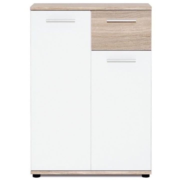 JACKY Meuble de rangement Petit Buffet - Blanc mat et décor chene Sonoma - Classique - L 60 cm