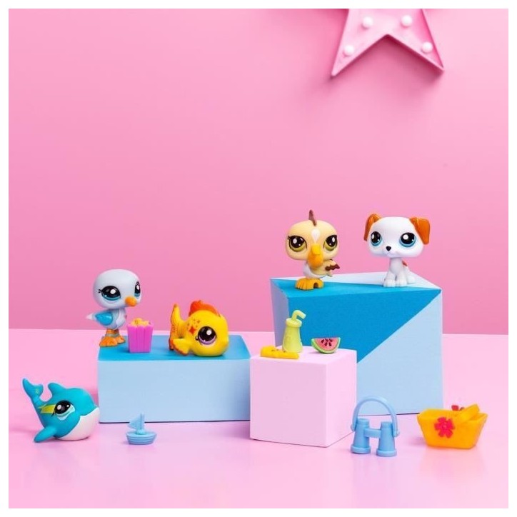 BANDAI - Littlest Pet Shop - Collector Set Theme Plage - 5 animaux et accessoires - BF00517