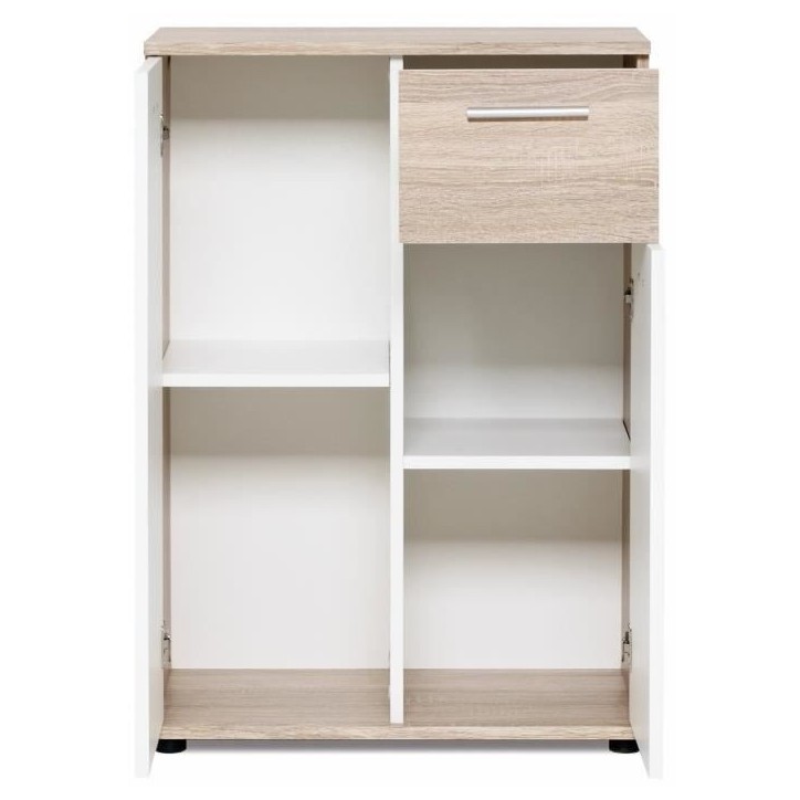 JACKY Meuble de rangement Petit Buffet - Blanc mat et décor chene Sonoma - Classique - L 60 cm