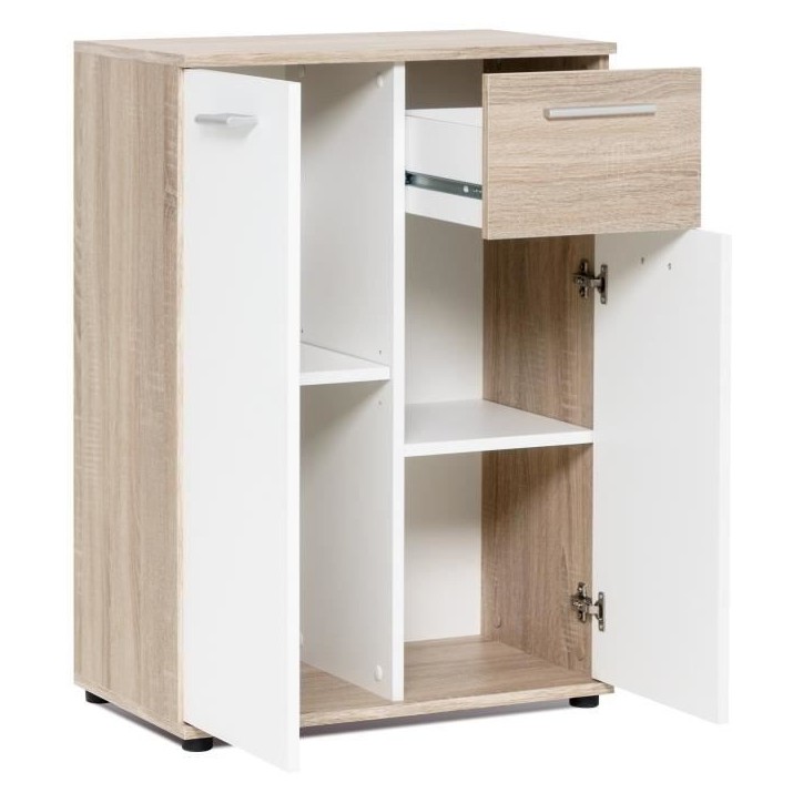 JACKY Meuble de rangement Petit Buffet - Blanc mat et décor chene Sonoma - Classique - L 60 cm