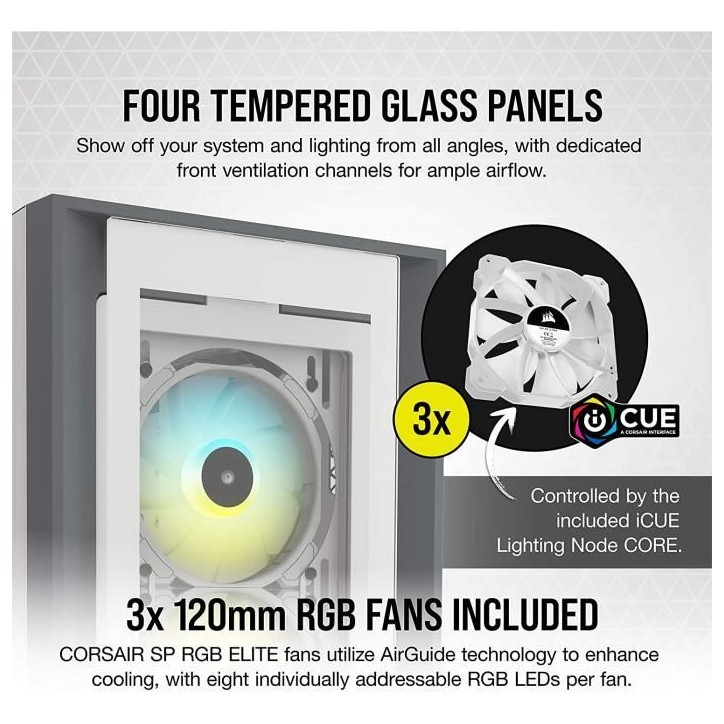 Boîtier PC - CORSAIR - CC-9011213-WW - ATX iCUE 5000X RGB - Moyen-tour intelligent en verre trempé - Blanc Boîtier PC - CORSAIR - CC-9011213-WW - ATX iCUE 5000X RGB - Moyen-tour intelligent en verre trempé - Blanc