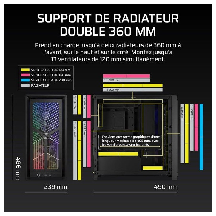 Boîtier PC - CORSAIR - FRAME 4000X RS - Moyen Tour - 4 ventilateurs RS120 - Noir Boîtier PC - CORSAIR - FRAME 4000X RS - Moyen Tour - 4 ventilateurs RS120 - Noir