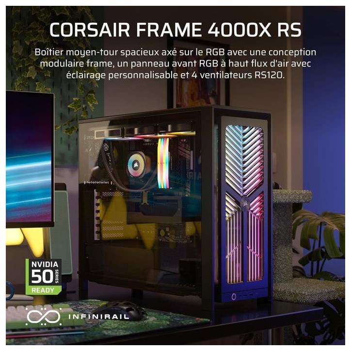 Boîtier PC - CORSAIR - FRAME 4000X RS - Moyen Tour - 4 ventilateurs RS120 - Noir Boîtier PC - CORSAIR - FRAME 4000X RS - Moyen Tour - 4 ventilateurs RS120 - Noir