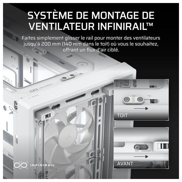 Boîtier PC - CORSAIR - FRAME 4000X RS - Moyen Tour - 4 ventilateurs RS120 - Blanc Boîtier PC - CORSAIR - FRAME 4000X RS - Moyen Tour - 4 ventilateurs RS120 - Blanc