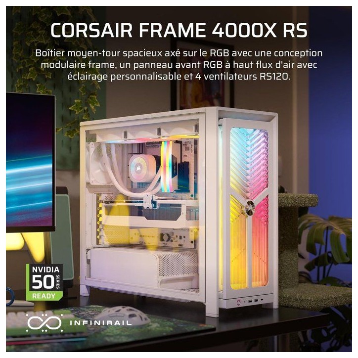 Boîtier PC - CORSAIR - FRAME 4000X RS - Moyen Tour - 4 ventilateurs RS120 - Blanc Boîtier PC - CORSAIR - FRAME 4000X RS - Moyen Tour - 4 ventilateurs RS120 - Blanc